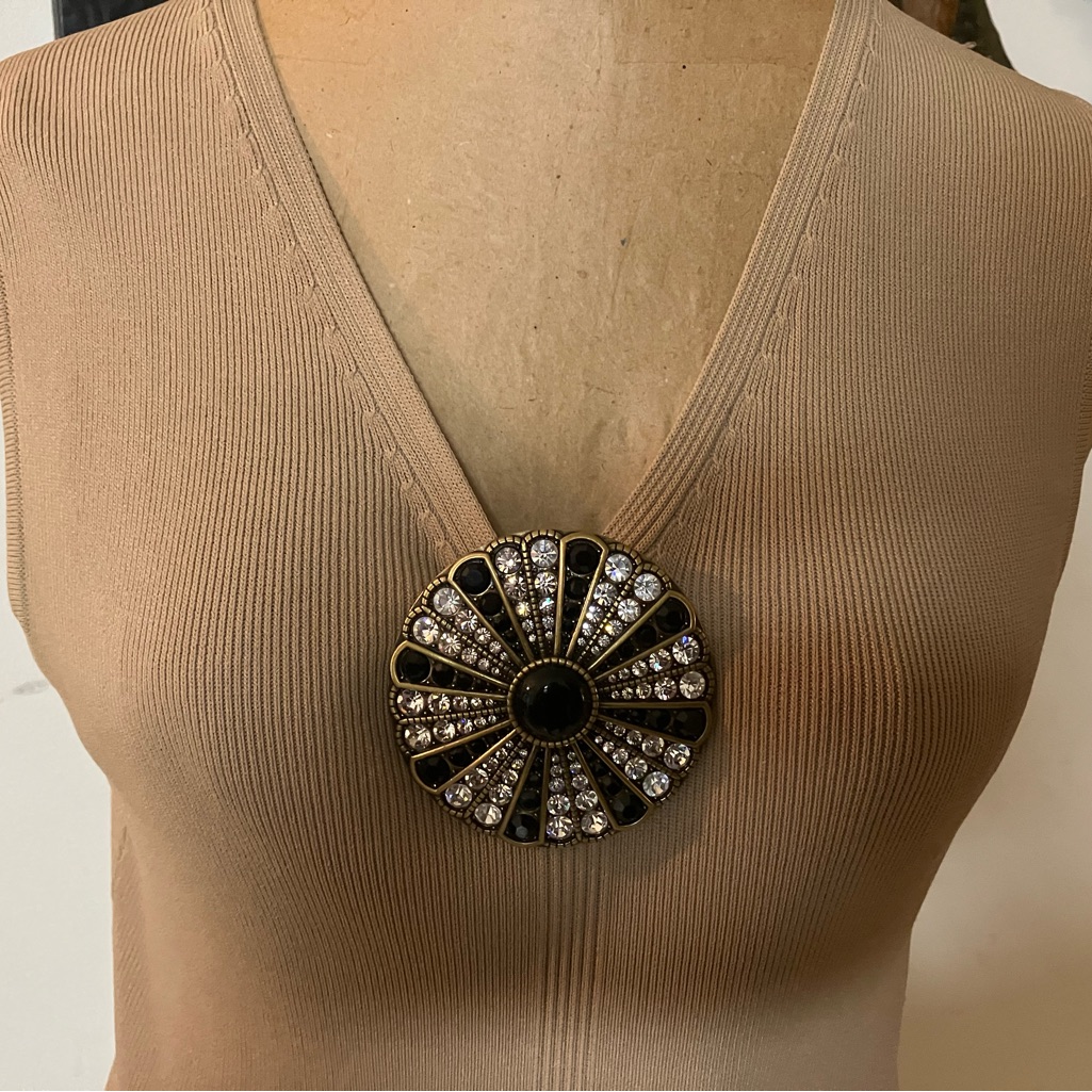 Lavintage White Cz & Black Crystal Swarovski Custom Enhancer Brooch Pendant